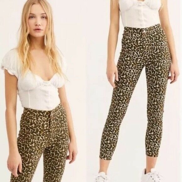 We The Free Pants - FREE PEOPLE / WE THE FREE Leopard Print Hi-Rise Skinny Cropped Pant/Jean, SZ 26